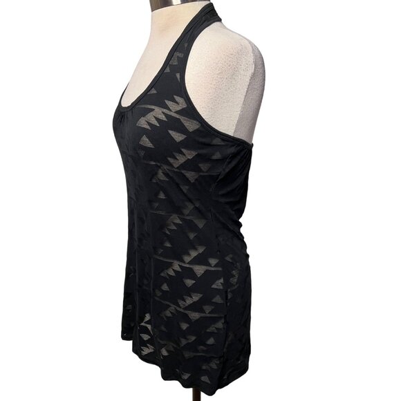 Miken Swim Black Sheer Geometric Cover-Up Dress Mini Medium Sleeveless Racer - Picture 2 of 14